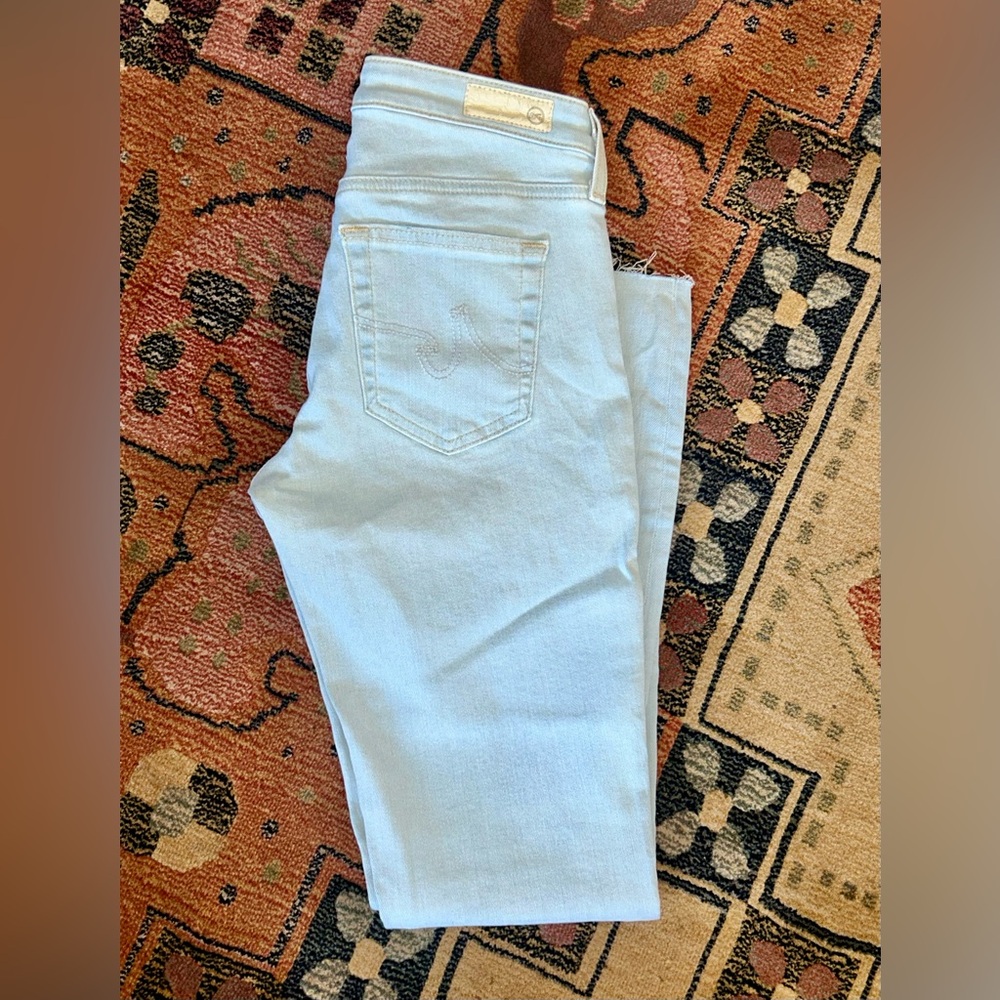 AG-ED Denim The Prima Ankle Light Blue Denim with Raw Hem sz 25 R